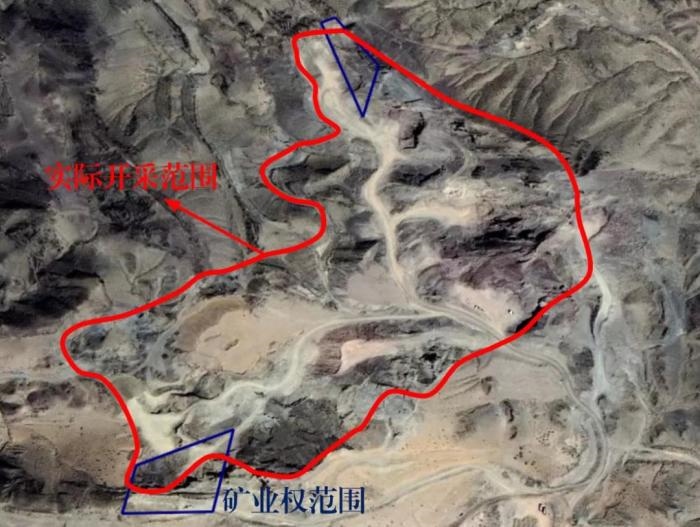 2021年5月的衛(wèi)星遙感影像顯示，白土崗子石料廠礦業(yè)權(quán)面積僅16.65畝，越界開采達(dá)207畝，超出12.4倍