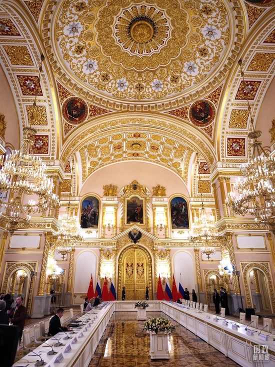 △習(xí)主席和普京總統(tǒng)舉行大范圍會(huì)談的會(huì)場(chǎng)。（總臺(tái)央廣記者潘毅拍攝）