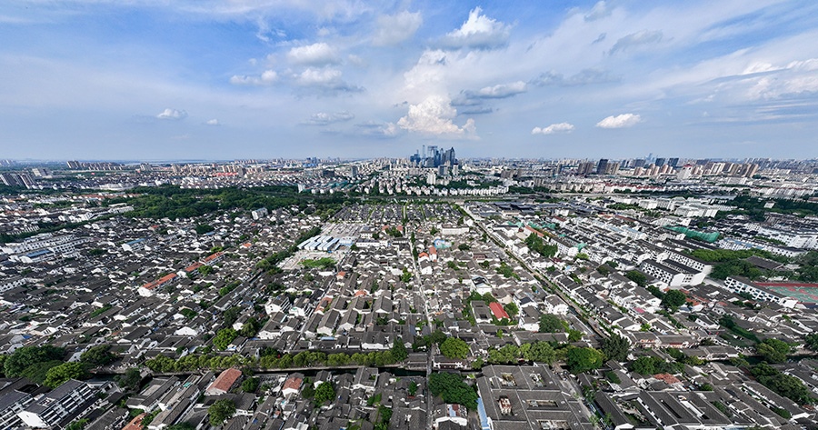 2023年7月3日拍攝的蘇州平江歷史文化街區(qū)（無人機(jī)照片）。新華社記者 李博 攝