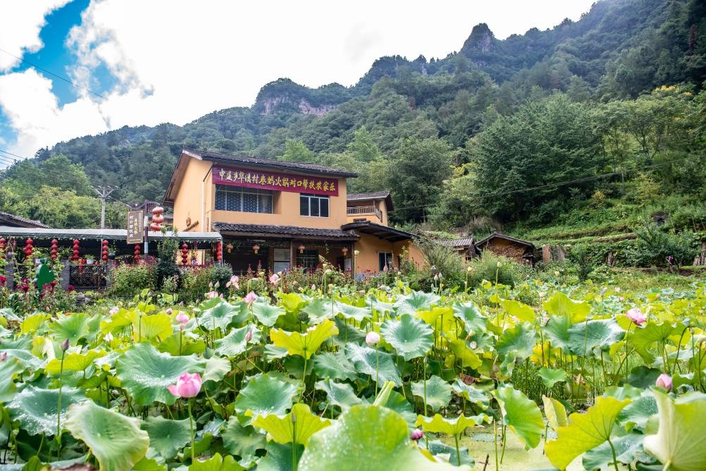 這是8月28日拍攝的華溪村村民開(kāi)設(shè)的農(nóng)家樂(lè)外景。新華社記者 唐奕 攝