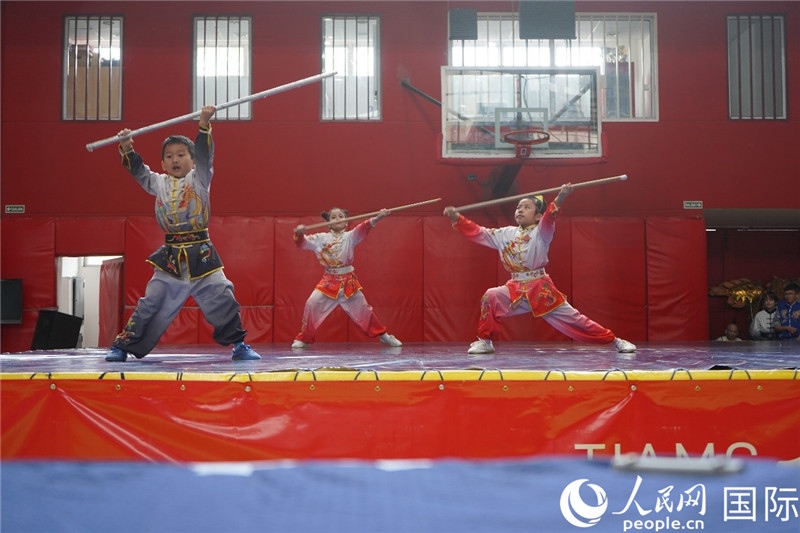 圖為開幕式現(xiàn)場兒童武術(shù)表演。人民網(wǎng)記者 許放攝