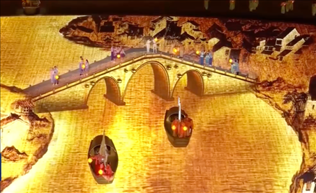 △9月23日，杭州第19屆亞洲運(yùn)動(dòng)會(huì)開幕式現(xiàn)場(chǎng)的拱宸橋形象。