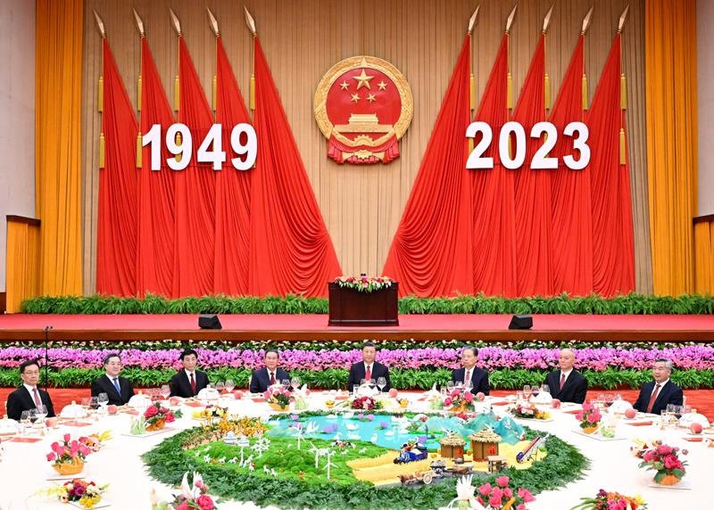 △2023年9月28日，慶祝中華人民共和國(guó)成立74周年招待會(huì)在北京人民大會(huì)堂舉行。