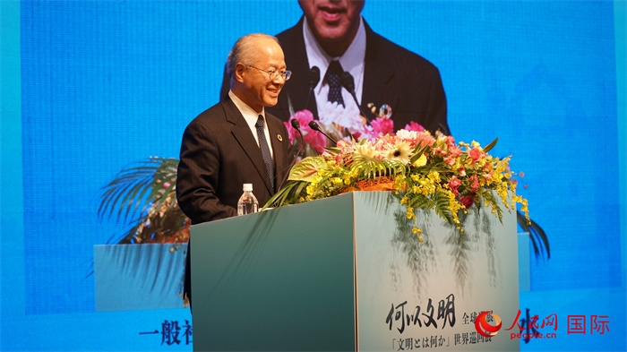 日本日中協(xié)會(huì)理事長(zhǎng)瀨野清水致辭。人民網(wǎng) 蔣曉辰攝