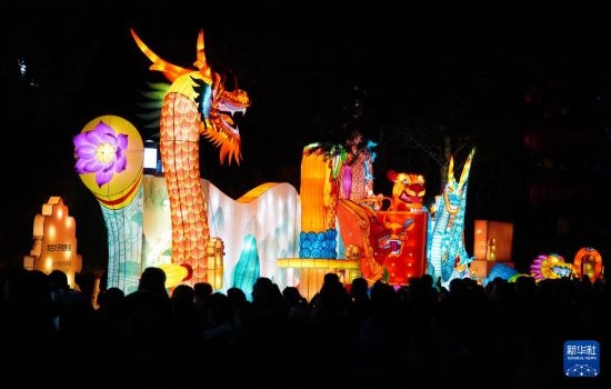 2月11日晚，人們在濟南市趵突泉公園觀賞花燈。