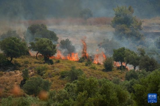 6月12日，以色列北部加利利地區(qū)遭受火箭彈襲擊后冒出滾滾濃煙。新華社發(fā)（阿亞爾·馬戈林?jǐn)z/基尼圖片社）