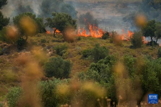6月12日，以色列北部加利利地區(qū)遭受火箭彈襲擊后冒出滾滾濃煙。新華社發(fā)（阿亞爾·馬戈林?jǐn)z/基尼圖片社）