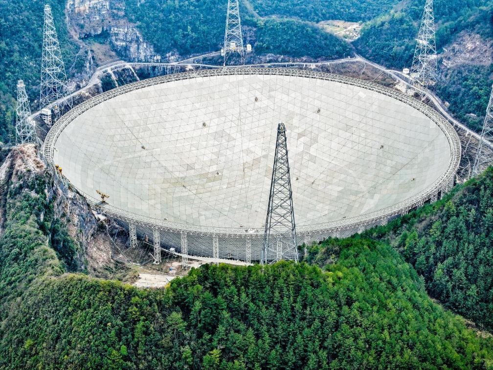 這是2024年2月26日拍攝的位于貴州的“中國天眼”（無人機(jī)全景圖片，維護(hù)保養(yǎng)期間拍攝）。新華社記者 歐東衢 攝