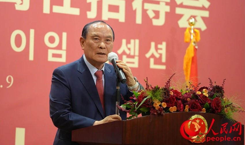 金漢圭在招待會上致辭。人民網(wǎng) 李帆攝