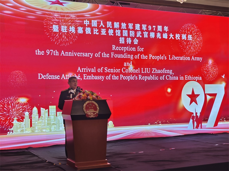 中國駐埃塞俄比亞使館國防武官柳兆峰致辭。攝影江絳