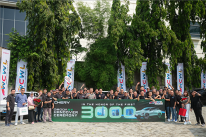 8月3日，中國車企奇瑞在雅加達舉行活動，慶祝在印尼交付第3000輛電動汽車OMODA E5。奇瑞汽車印度尼西亞銷售公司供圖