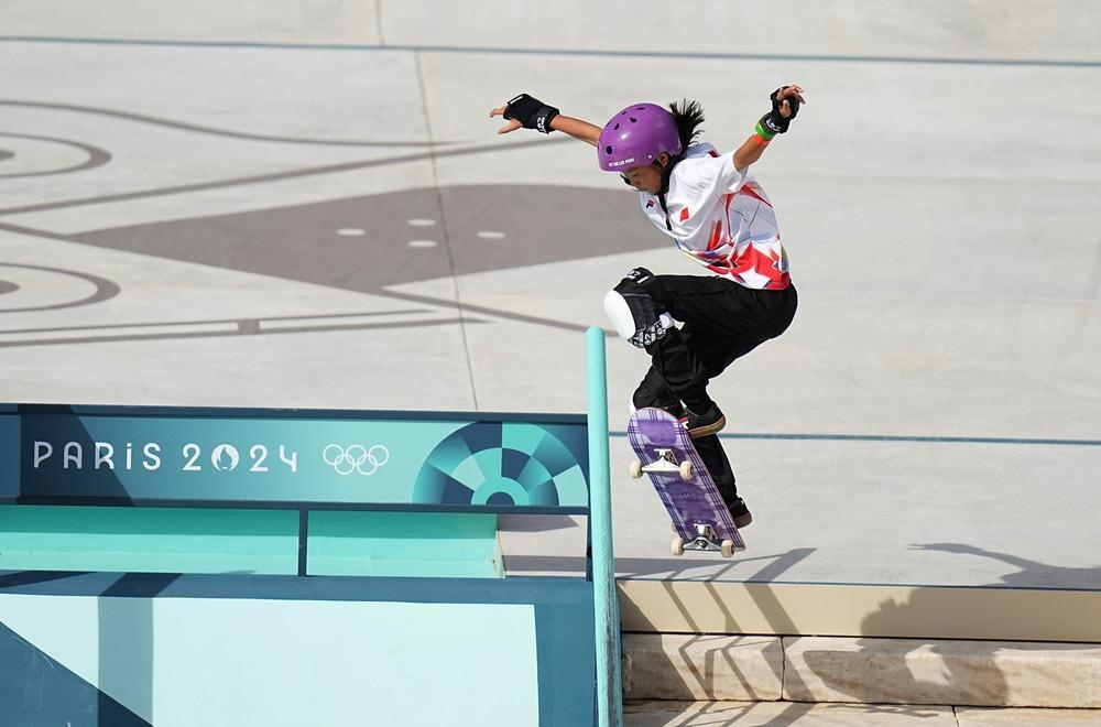 中國選手亮相巴黎奧運(yùn)會滑板比賽 圖片來源:新華社