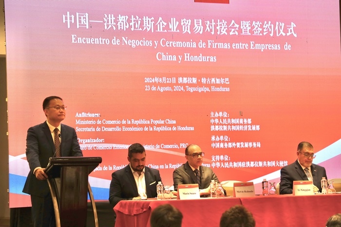 中國(guó)商務(wù)部外貿(mào)司司長(zhǎng)李興乾發(fā)表講話。埃內(nèi)斯托·多明戈斯攝