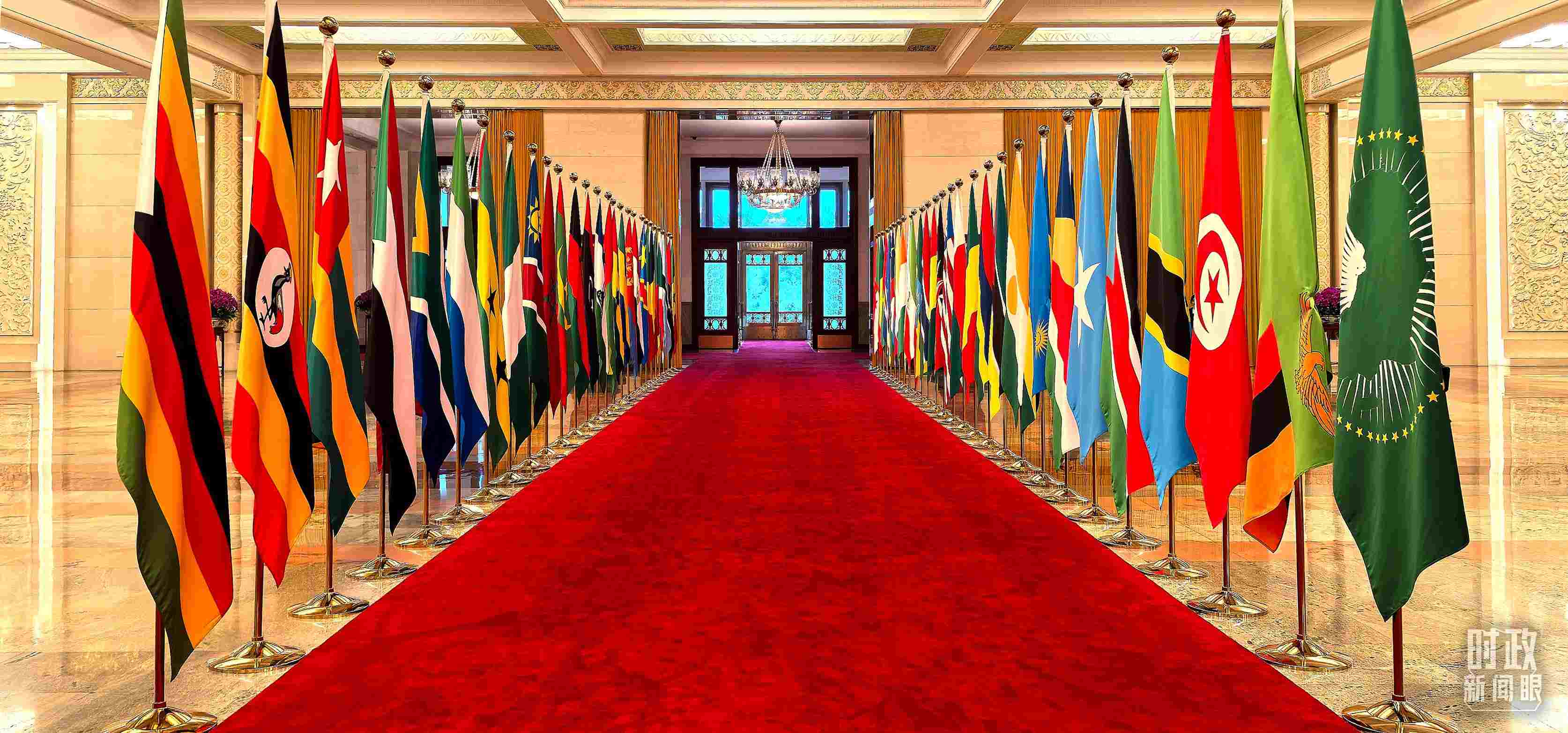 人民大會堂擺放的旗陣。（總臺央視記者馬超拍攝）