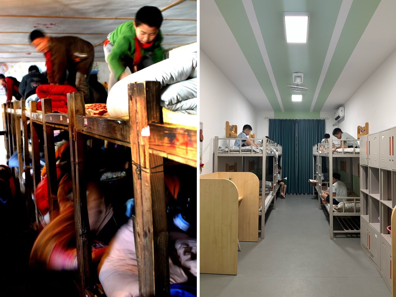 縉云縣東渡鎮(zhèn)長坑小學2005年以前的學生宿舍（左），以及現(xiàn)在的學生宿舍（右） 學校供圖