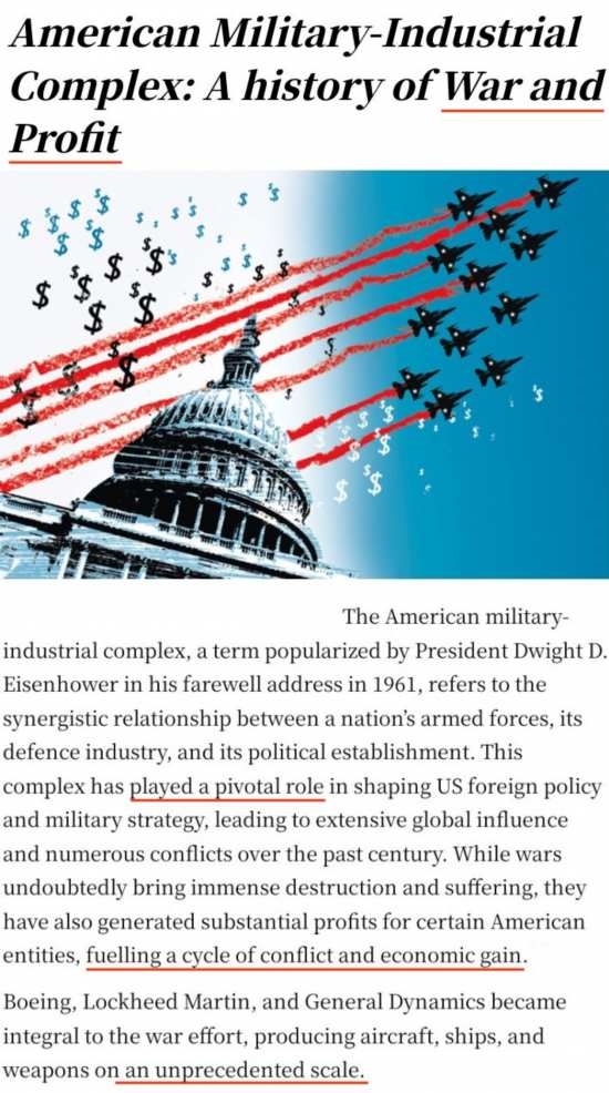 印度《星期天衛(wèi)報(bào)》文章《美國軍工復(fù)合體:戰(zhàn)爭與利潤的歷史》截圖