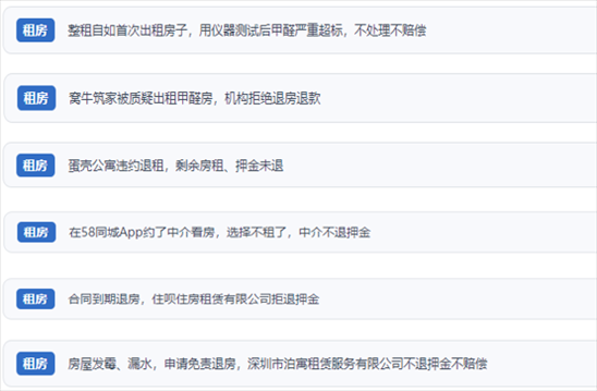 網(wǎng)友涉及租房消費(fèi)中的相關(guān)投訴問題。（“人民投訴”用戶投訴截圖）