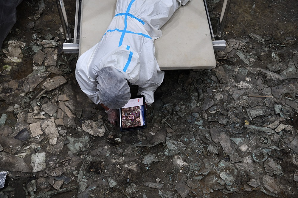 2022年6月28日，四川德陽(yáng)，三星堆7號(hào)祭祀坑發(fā)掘現(xiàn)場(chǎng)。