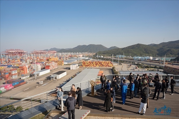 媒體團(tuán)走進(jìn)寧波舟山港北侖港區(qū)。環(huán)球網(wǎng)供圖