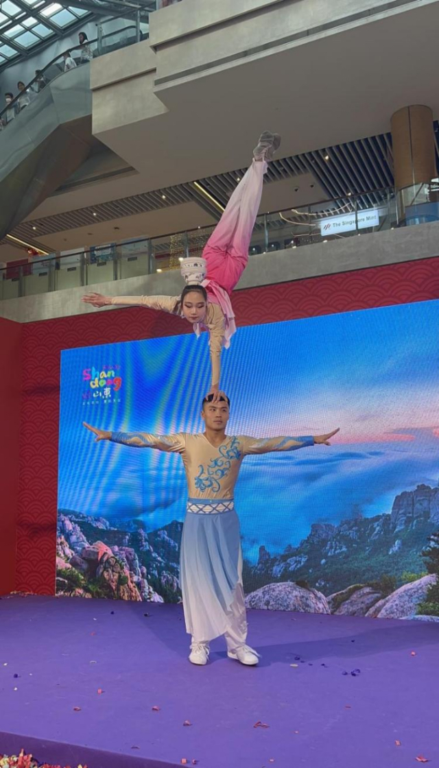 來自中國和新加坡的藝術(shù)團(tuán)體聯(lián)袂表演了歌舞、器樂、武術(shù)、雜技等多種形式的文藝節(jié)目?；顒又鬓k方供圖