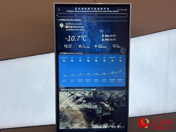 摩天輪等候大廳實(shí)時(shí)顯示的氣象信息。人民網(wǎng) 高清揚(yáng)攝