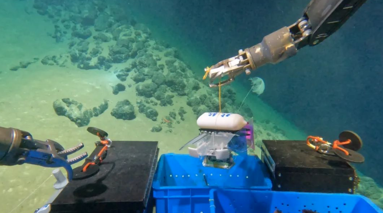 北航深海小型機(jī)器人在深海測試。校方供圖
