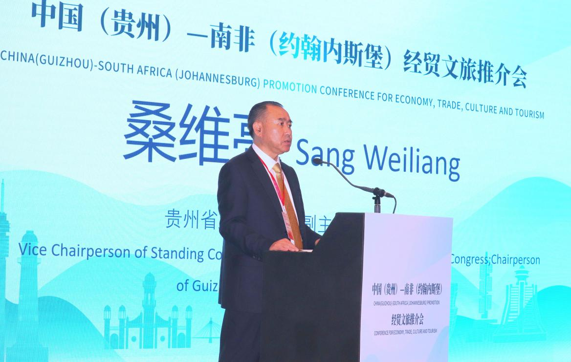 貴州省人大常委會(huì)副主任、省總工會(huì)主席桑維亮在會(huì)上致辭。南非恒盛傳媒公司供圖